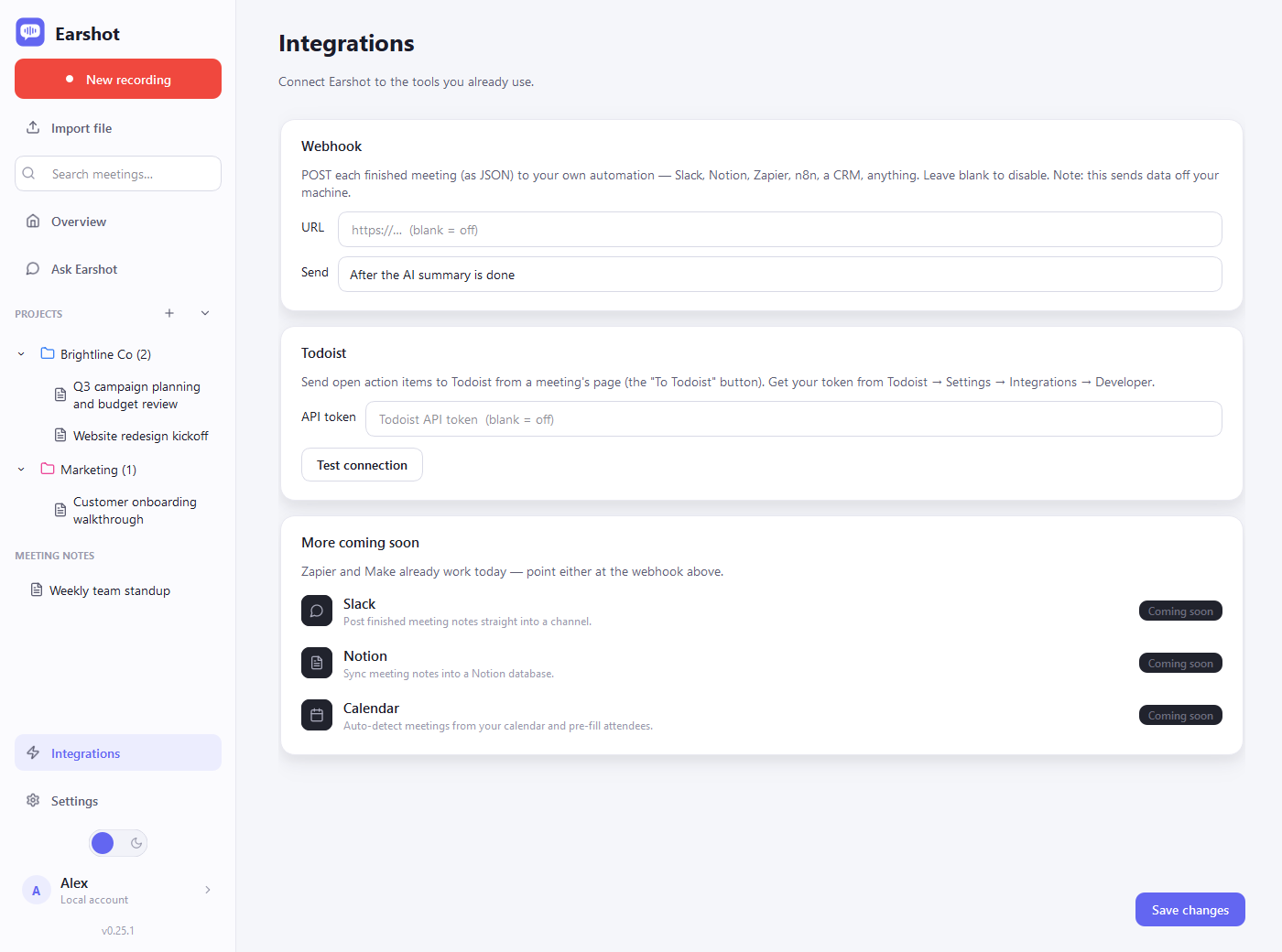 Integrations: Todoist and webhook destinations